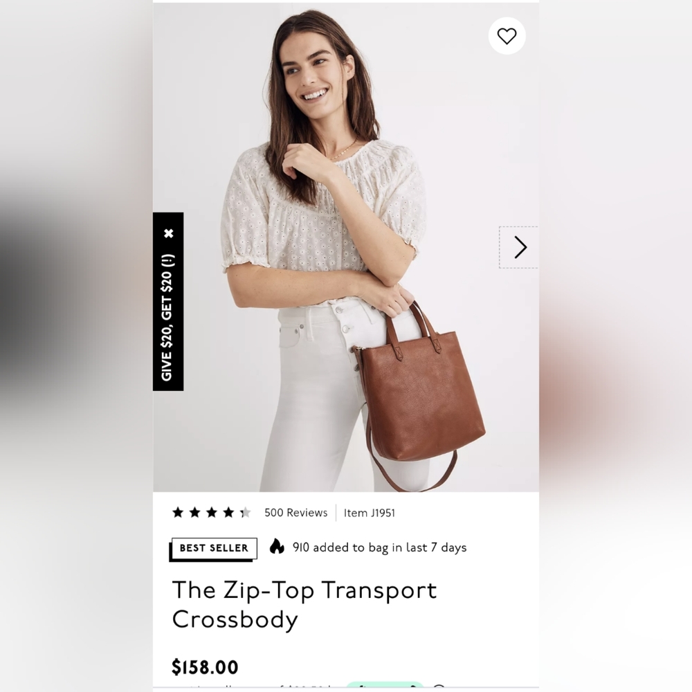 Madewell Zip-top Transport Crossbody leather bag